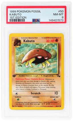1999 Pokemon Fossil 1st Edition Kabuto #50 PSA 8