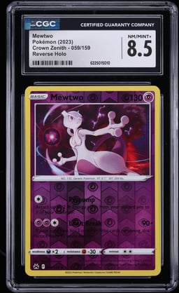 2023 Pokemon Sword & Shield Crown Zenith Reverse Holo Mewtwo #59 CGC 8.5 NM-MT+