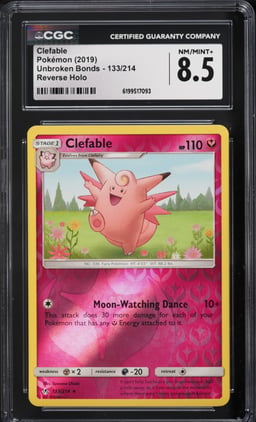 2019 Pokemon Sun & Moon Unbroken Bonds Reverse Holo Clefable #133 CGC 8.5 NM-MT+