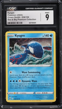 2023 Pokemon Sword & Shield Crown Zenith Sea & Sky Premium Collection Kyogre #36 CGC 9 MINT