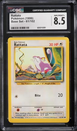 1999 Pokemon Base Set Rattata #61 CGC 8.5 NM-MT+