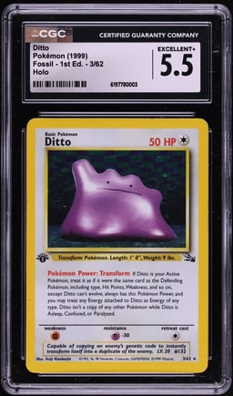 1999 Pokemon Fossil 1st Edition Holo Ditto #3 CGC 5.5 EX+