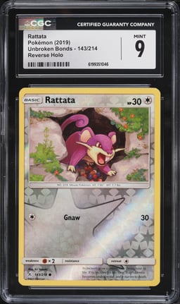 2019 Pokemon Sun & Moon Unbroken Bonds Reverse Holo Rattata #143 CGC 9 MINT