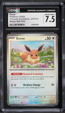 2025 Pokemon Scarlet & Violet Prismatic Evolutions Master Ball Holo Eevee #74 CGC 7.5 NRMT+