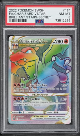 2022 Pokemon SWSH Brilliant Stars Hyper Rare Charizard VSTAR #174 PSA 8 NM-MT