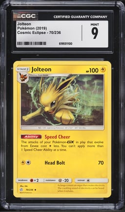 2019 Pokemon Sun & Moon Cosmic Eclipse Jolteon #70 CGC 9 MINT