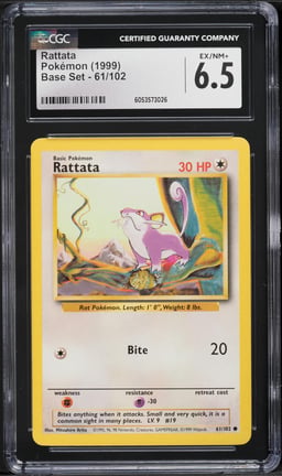 1999 Pokemon Base Set Rattata #61 CGC 6.5 EXMT+