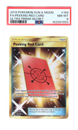 2018 Pokemon Sun and Moon Ultra Prism Peeking Red Card #169 PSA 8