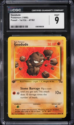 1999 Pokemon Fossil 1st Edition Geodude #47 CGC 9 MINT