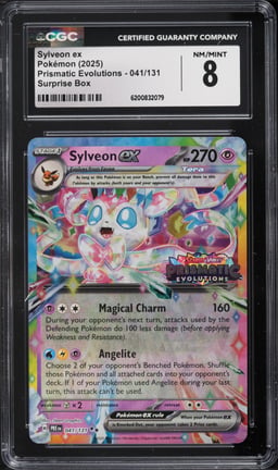 2025 Pokemon SV Prismatic Evolutions Surprise Box Holo Sylveon Ex #41 CGC 8 NM-MT