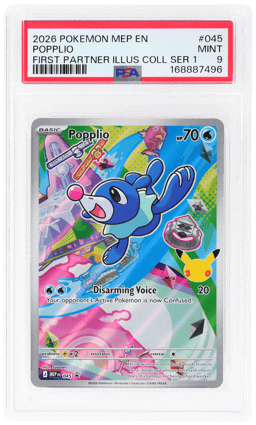 2026 Pokemon Mega Evolution Black Star Promo First Partner Illustration Collection Series 1 Popplio #45 PSA 9