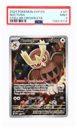 2024 Pokemon Stellar Crown Black Star Promo Elite Trainer Box Noctowl #141 PSA 9