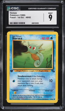 1999 Pokemon Fossil 1st Edition Horsea #49 CGC 9 MINT