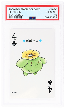 2000 Pokemon Gold Version Playing Cards Japanese 4 of Clubs Skiploom #188C PSA 10