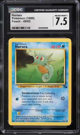 1999 Pokemon Fossil Horsea #49 CGC 7.5 NRMT+
