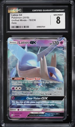 2019 Pokemon Sun & Moon Unified Minds Holo Latios GX #78 CGC 8 NM-MT