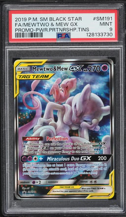 2019 Pokemon Sun & Moon Promo Power Partnership Full Art Mewtwo & Mew GX #SM191 PSA 9 MINT