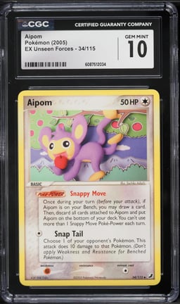 2005 Pokemon EX Unseen Forces Aipom #34 CGC 10 GEM MINT