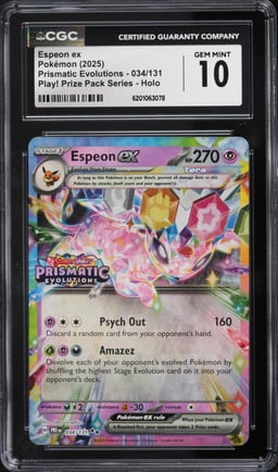 2025 Pokemon SV Prismatic Evolutions Play Prize Pack Holo Espeon Ex #34 CGC 10 GEM MINT