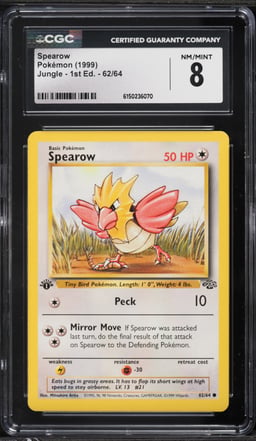 1999 Pokemon Jungle 1st Edition Spearow #62 CGC 8 NM-MT