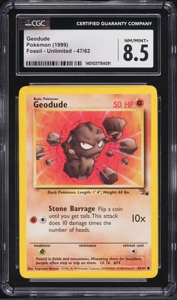 1999 Pokemon Fossil Geodude #47 CGC 8.5 NM-MT+