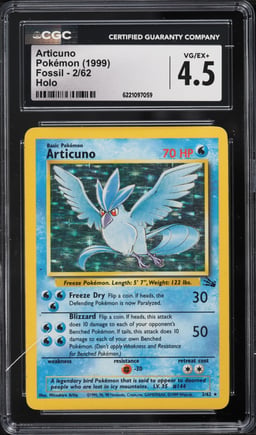 1999 Pokemon Fossil Holo Articuno #2 CGC 4.5 VGEX+