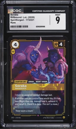 2026 Riftbound League Of Legends LoL Spiritforged Soraka #173 CGC 9 MINT