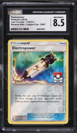 2018 Pokemon SM Lost Thunder League Cup Staff Reverse Holo Electropower #172 CGC 8.5 NM-MT+