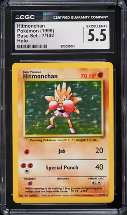 1999 Pokemon Base Set Holo Hitmonchan #7 CGC 5.5 EX+