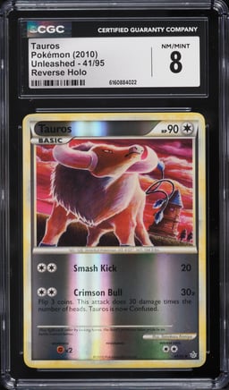 2010 Pokemon HeartGold & SoulSilver Unleashed Reverse Holo Tauros #41 CGC 8 NM-MT