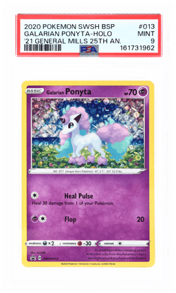 2020 Pokemon Sword and Shield Black Star Promo '21 Holo General Mills 25th Anniversary Galarian Ponyta-Holo #13 PSA 9