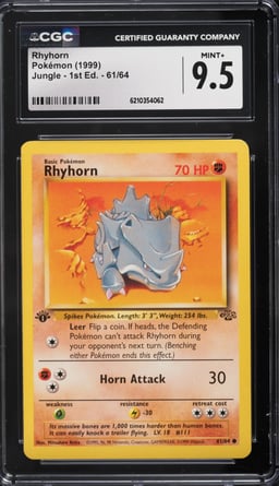 1999 Pokemon Jungle 1st Edition Rhyhorn #61 CGC 9.5 MINT+