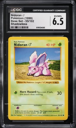 1999 Pokemon Base Set Shadowless Nidoran #55 CGC 6.5 EXMT+