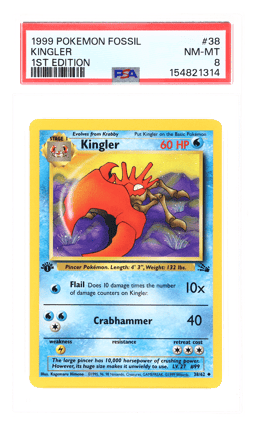 1999 Pokemon Fossil 1st Edition Kingler #38 PSA 8