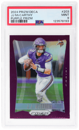 2024 Panini Prizm Deca Purple Prizm JJ Mccarthy #203 10/99 PSA 9