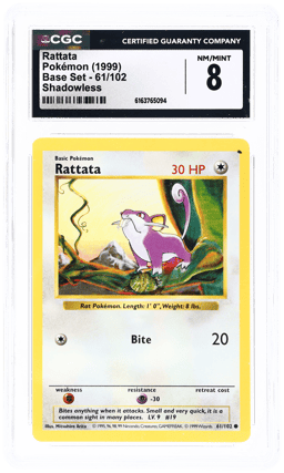 1999 Pokemon Base Set Shadowless Rattata #61 CGC 8