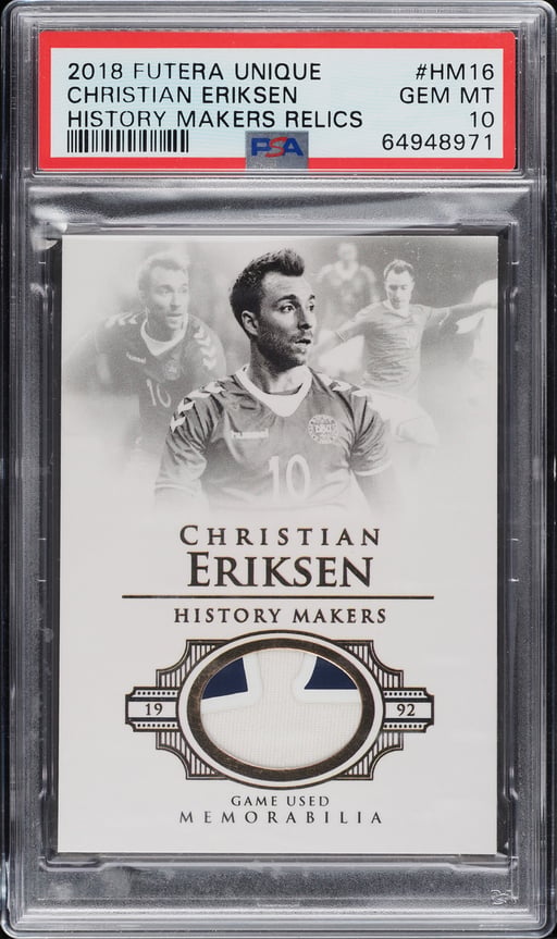 2018 Futera Unique History Makers Christian Eriksen PATCH /34 #HM16 PSA 10 GEM
