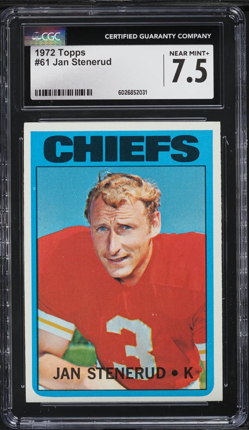 1972 Topps Football Jan Stenerud #61 CGC 7.5 NRMT+