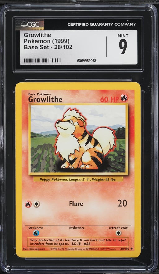 1999 Pokemon Base Set Growlithe #28 CGC 9 MINT