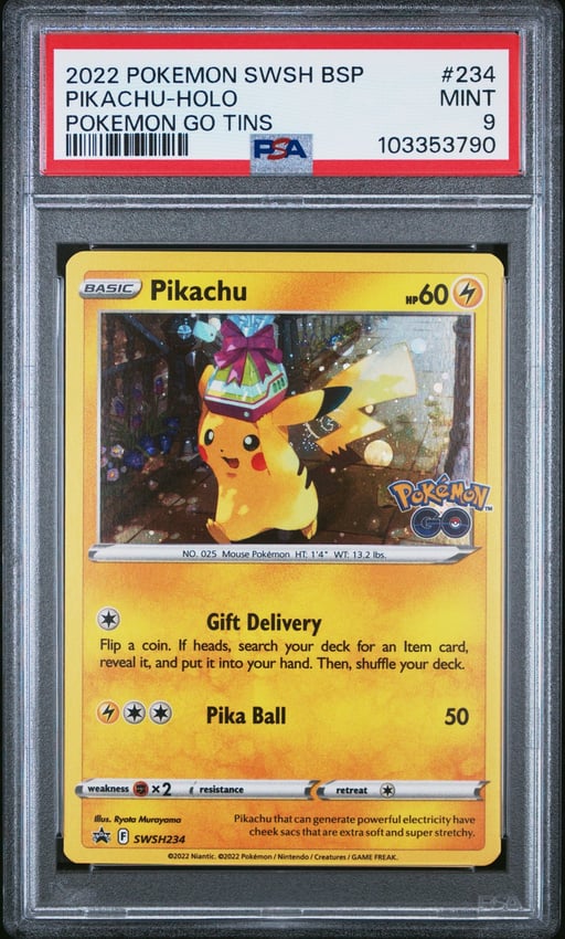 2022 POKEMON SWSH BLACK STAR PROMO POKEMON GO TINS #234 PIKACHU-HOLO PSA 9