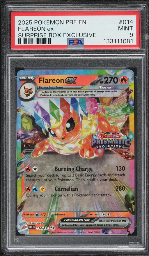 2025 Pokemon SV Prismatic Evolutions Surprise Box Holo Flareon EX #14 PSA 9 MINT