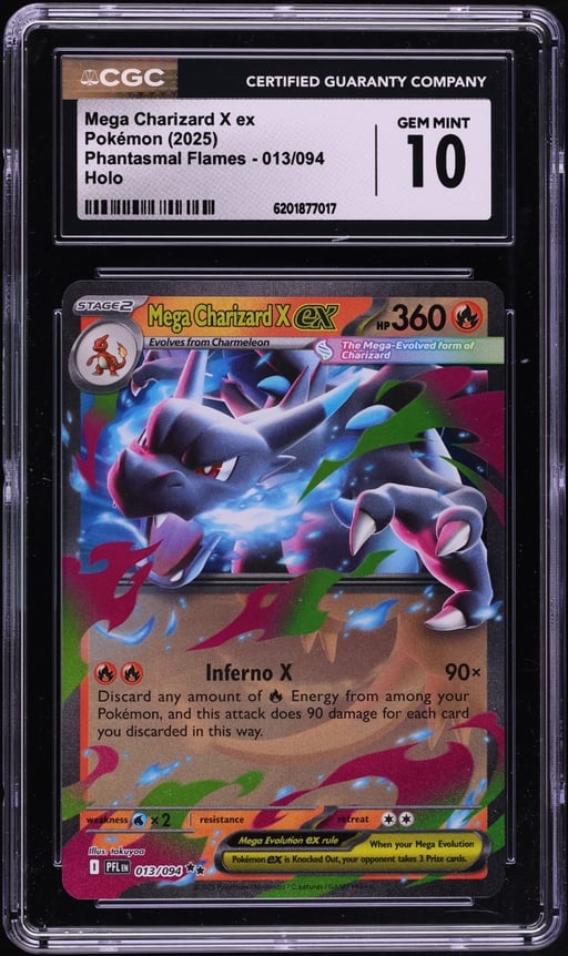 2025 Pokemon Mega Evolution Phantasmal Flames Holo Mega Charizard X Ex #13 CGC 10 GEM MINT