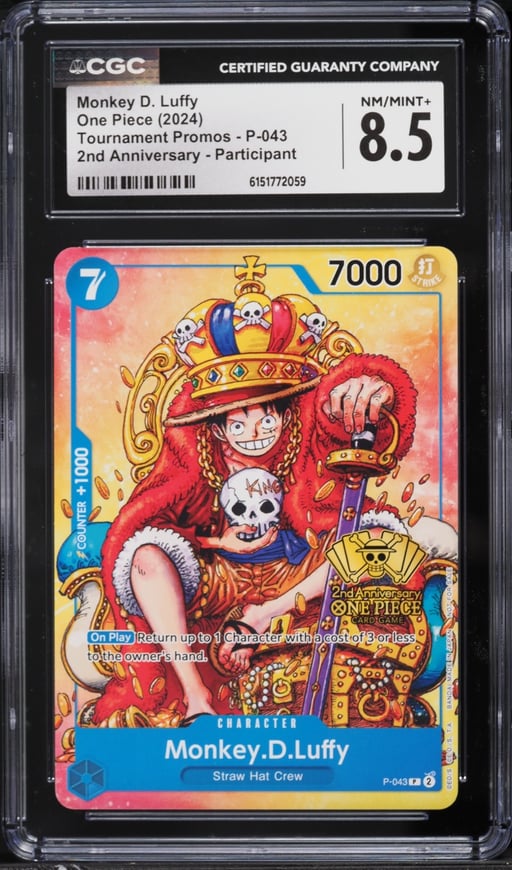 2024 One Piece Promo 2nd Anniversary Participant Alt Art Monkey D. Luffy #P-043 CGC 8.5 NM-MT+