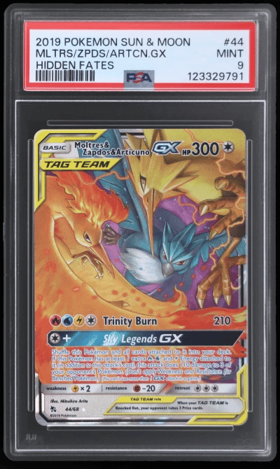 2019 Pokemon Sun and Moon Hidden Fates Articuno Gx/Moltres/Zapdos #44 PSA 9