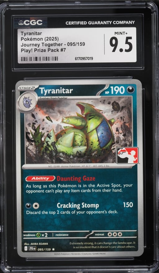 2025 Pokemon Journey Together Play Prize Pack #7 Tyranitar #095 CGC 9.5 MINT+
