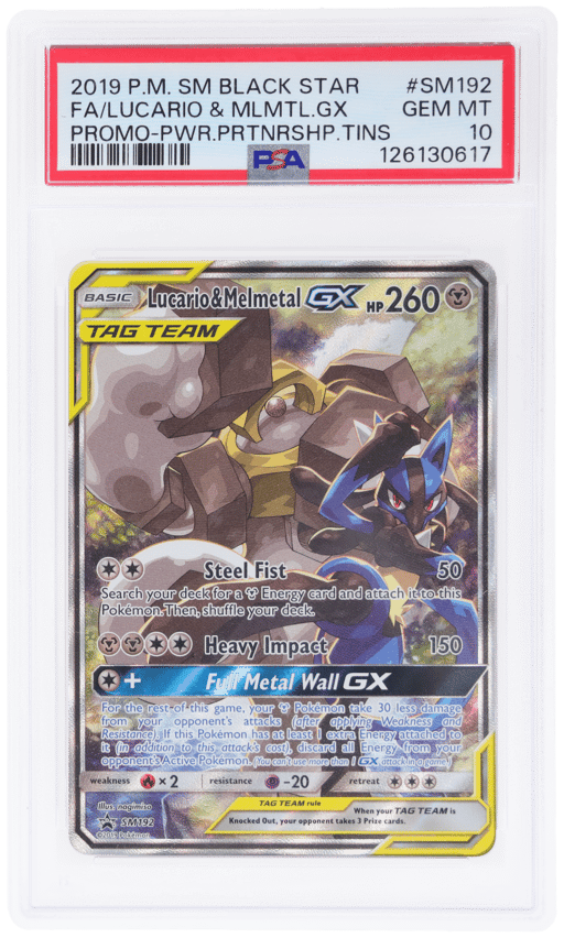 2016 Pokemon Sun and Moon Black Star Power Partnership Tins Promo Lucario/Melmetal Gx #SM192 PSA 10