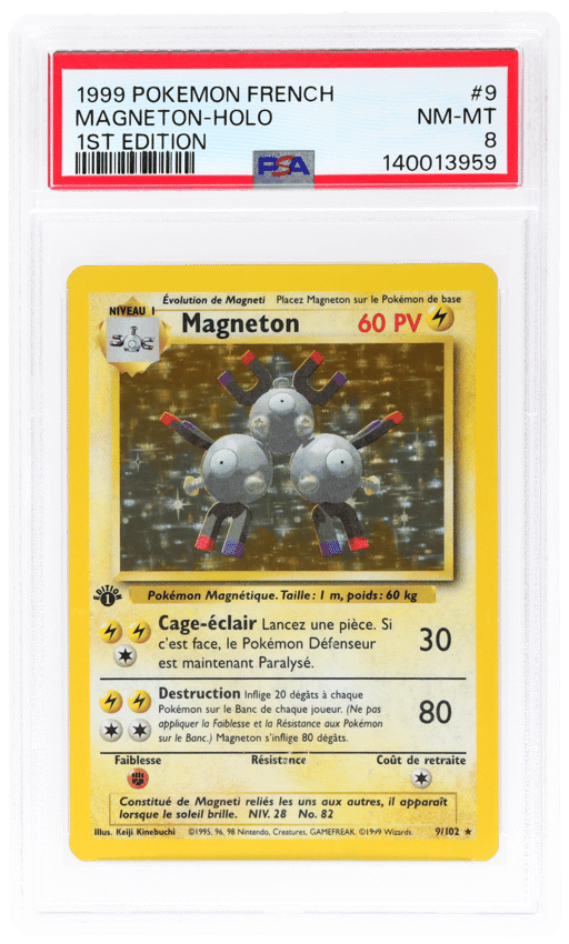 1999 Pokemon Base Set French 1st Edition Holo Magneton #9 PSA 8