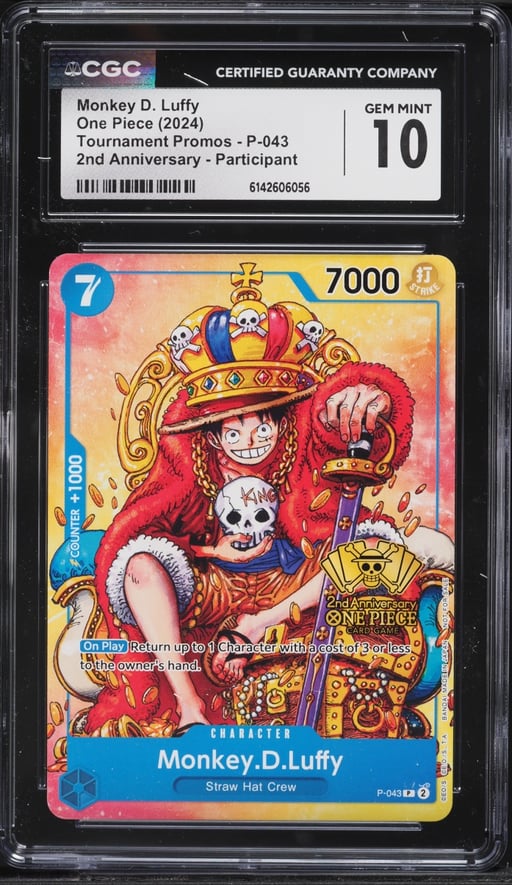 2024 One Piece Tournament Promo 2nd Anniversary Alt Art Monkey D. Luffy #P-043 CGC 10 GEM MINT