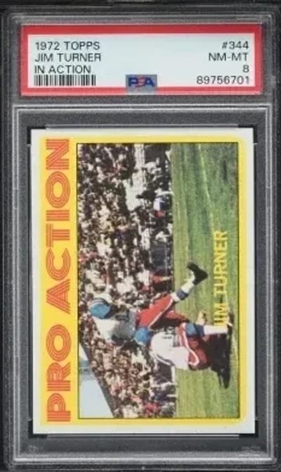 1972 Topps Football Jim Turner IN ACTION #344 PSA 8 NM-MT