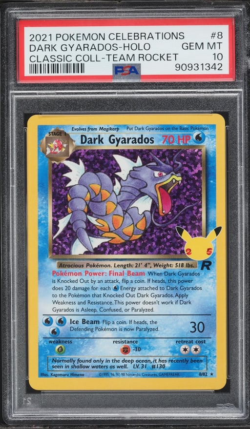 2021 Pokemon Sword & Shield Celebrations Classic Team Rocket Holo Dark Gyarados #8 PSA 10 GEM